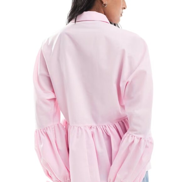 ASOS DESIGN dropped waist peplum shirt in light pink - Picture 3 of 3